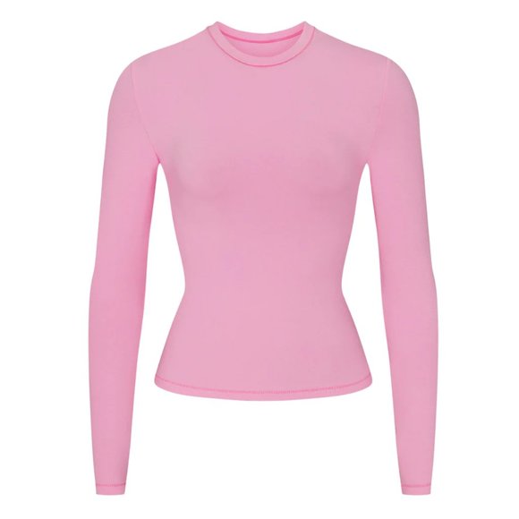 SKIMS Tops New Skims Cotton Jersey Long Sleeve Tshirt In Bubble Gum